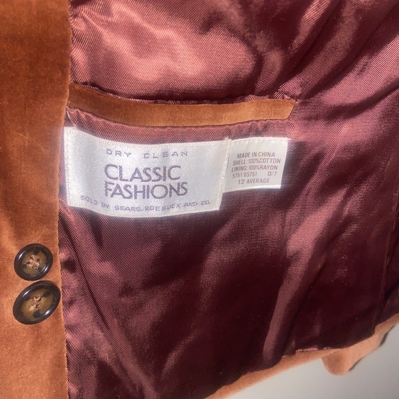 Vintage 70s Women's Brown Velvet Blazer Jacket by Sears Classic - Picture 4 of 5